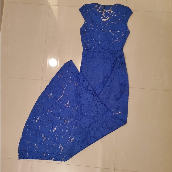 Cobalt Blue Long Mermaid Lace Dress - Picture 3 of 4